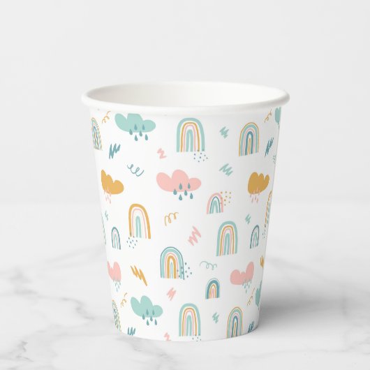 Fun Rainbow & Rain Cloud Pattern Papieren Bekers (Achterkant)