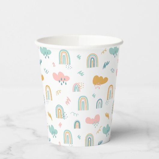 Fun Rainbow & Rain Cloud Pattern Papieren Bekers (Links)