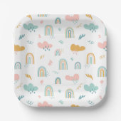 Fun Rainbow & Rain Cloud Pattern Papieren Bordje (Voorkant)