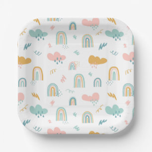 Fun Rainbow & Rain Cloud Pattern Papieren Bordje