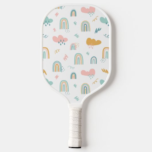 Fun Rainbow & Rain Cloud Pattern Pickleball Paddle (Achterkant)