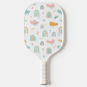 Fun Rainbow & Rain Cloud Pattern Pickleball Paddle (Voorkant)