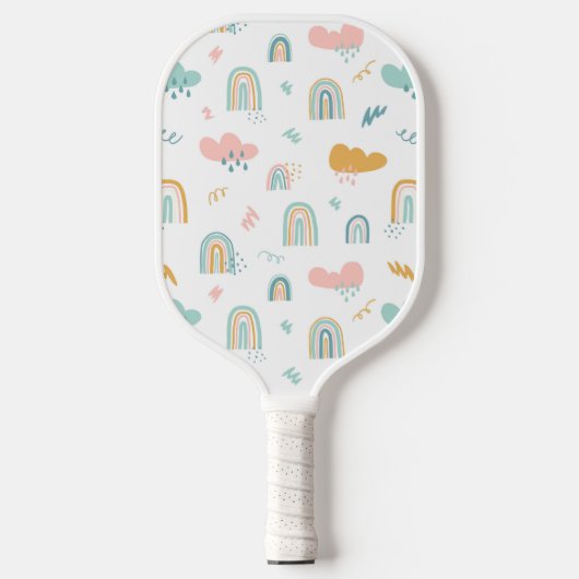 Fun Rainbow & Rain Cloud Pattern Pickleball Paddle (Voorkant)