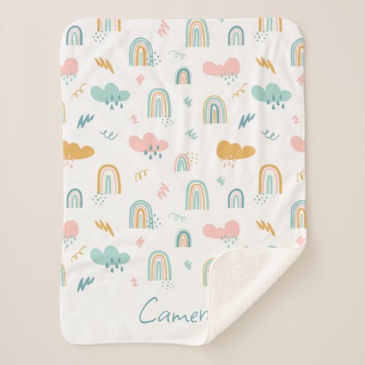 Fun Rainbow & Rain Cloud Pattern Sherpa Deken (Voorkant)