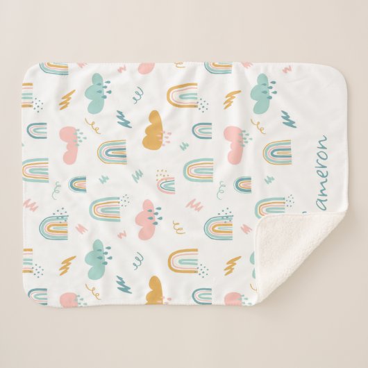 Fun Rainbow & Rain Cloud Pattern Sherpa Deken (Voorkant (horizontaal))