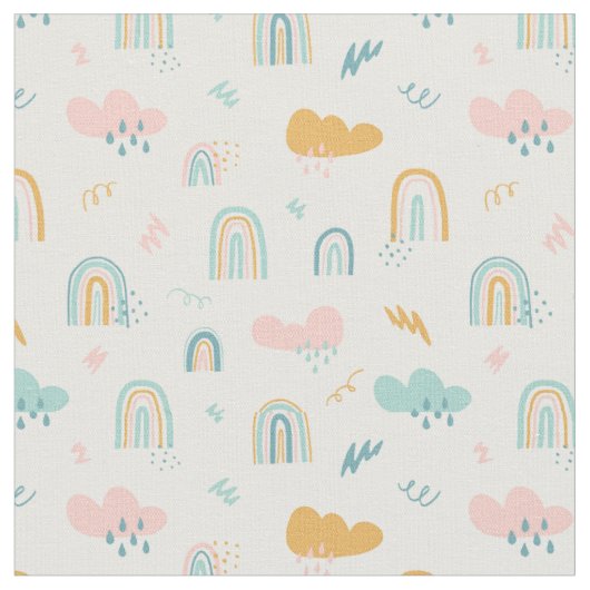 Fun Rainbow & Rain Cloud Pattern Stof (Close Up)