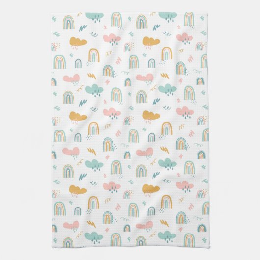 Fun Rainbow & Rain Cloud Pattern Theedoek (Verticaal)