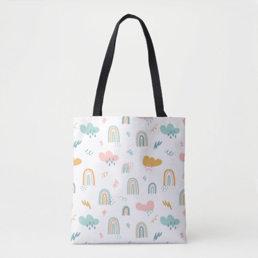 Fun Rainbow & Rain Cloud Pattern Tote Bag (Voorkant)