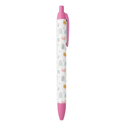 Fun Rainbow & Rain Cloud Pattern Zwarte Inkt Pen (Achterkant (Verticaal))