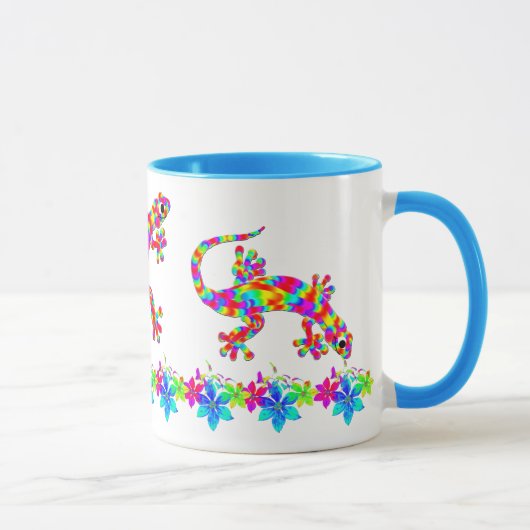 Fun Rainbow Salamander-Mok met Bright Flowers Mok (Rechts)