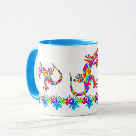 Fun Rainbow Salamander-Mok met Bright Flowers Mok (Voorkant links)