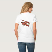 Fun Red Bi-plane Aviation Aerospace Flight T-shirt (Achterkant volledig)