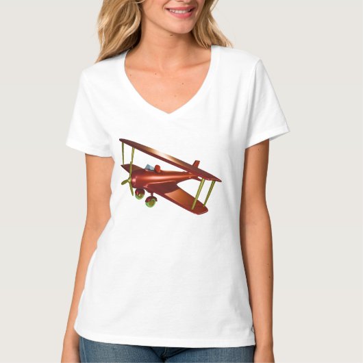 Fun Red Bi-plane Aviation Aerospace Flight T-shirt (Voorkant)