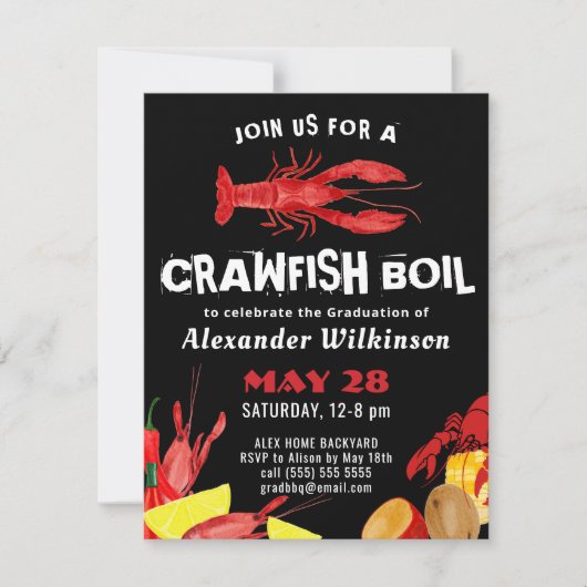 Fun Red Black Crawfish Boil Afstuderen BBQ Kaart (Voorkant)
