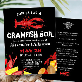 Fun Red Black Crawfish Boil Afstuderen BBQ Kaart