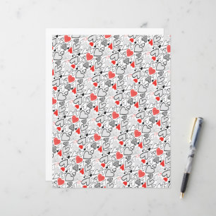 Fun Red Black Doodle Hearts White Scrapbook Paper