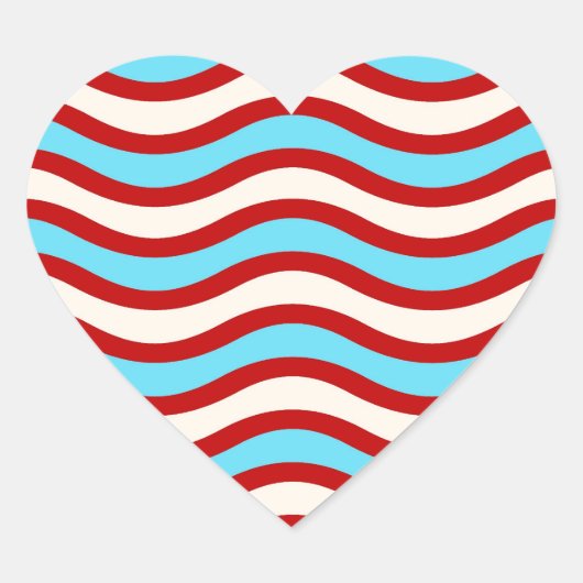 Fun Red Blauwgroen Turquoise White Wavy Lines Stri Hart Sticker (Voorkant)