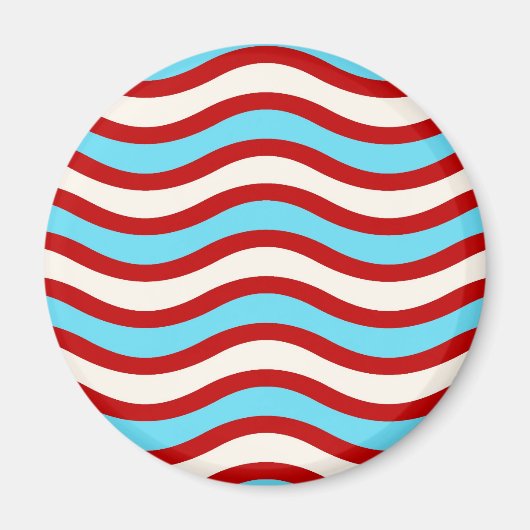 Fun Red Blauwgroen Turquoise White Wavy Lines Stri Magneet (Voorkant)
