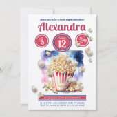 Fun Red Blue Popcorn Movie Night Party Waterverf Kaart (Voorkant)