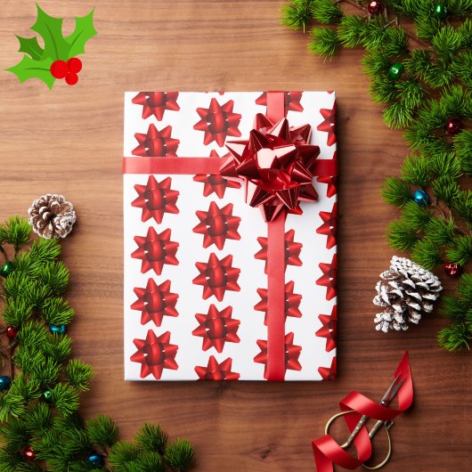 Fun Red Bows Pattern op White Background Cadeaupapier