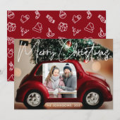 Fun Red Car Merry-kerstfotokaart Kaart (Voorkant / Achterkant)