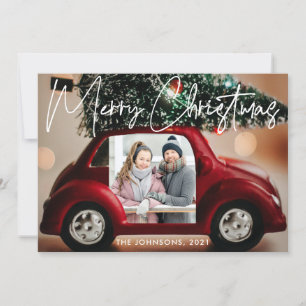 Fun Red Car Merry-kerstfotokaart Kaart