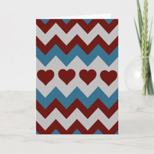 Fun Red en Blue Hearts Chevron Pattern Feestdagen Kaart