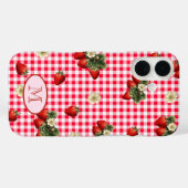 Fun Red Gingham Aardbeien Custom Monogram Case-Mate iPhone Case (Achterkant (horizontaal))