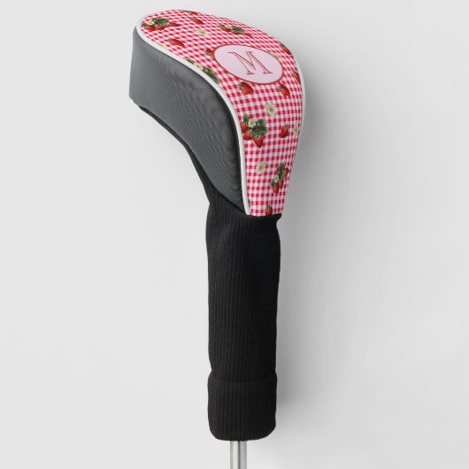 Fun Red Gingham Aardbeien Custom Monogram Golfheadcover (Schuin)