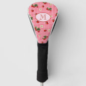 Fun Red Gingham Aardbeien Custom Monogram Golfheadcover (Voorkant)