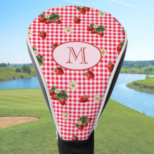 Fun Red Gingham Aardbeien Custom Monogram Golfheadcover