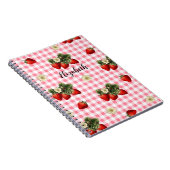 Fun Red Gingham Strawberry Custom Name Notitieboek (Rechterzijde)
