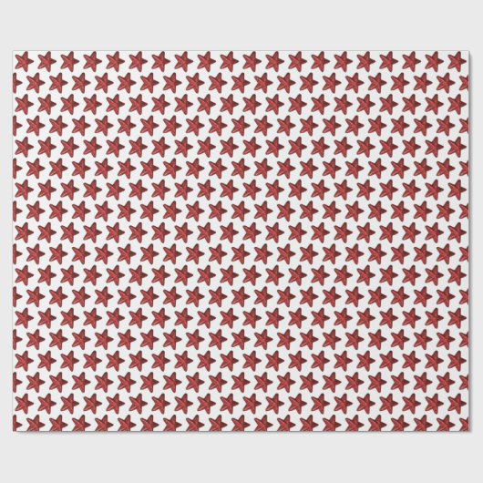 Fun Red Glitter Star Pattern op White Cadeaupapier (Vlak)