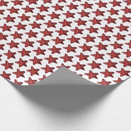 Fun Red Glitter Star Pattern op White Cadeaupapier (Hoek)
