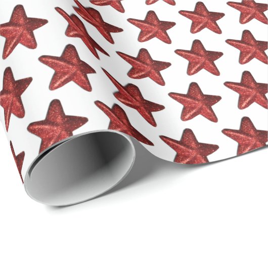 Fun Red Glitter Star Pattern op White Cadeaupapier (Rol Hoek)