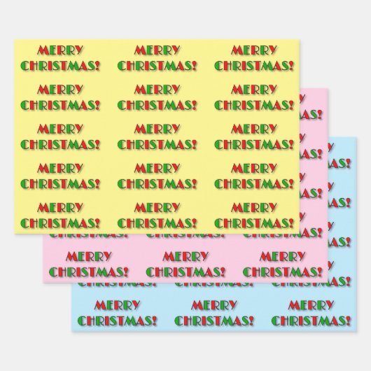 Fun Red & Green Art Deco Style "MERRY CHRISTMAS!" Inpakpapier Vel (Set)