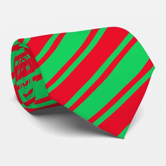 Fun Red Green Candy Cane Diagonal Stripe Kerstmis Stropdas (Opgerold)