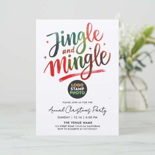 Fun Red Green Christmas Company Logo Brush Script Kaart (Staand voorkant)