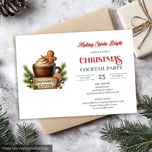 Fun Red Green Festive Cocktails Party Invitation Kaart