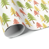 Fun Red Green Yellow Abstract Pine Tree Patroon Cadeaupapier (Rol Hoek)