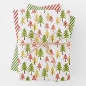 Fun Red Green Yellow Abstract Pine Tree Patroon Inpakpapier Vel (In situ)