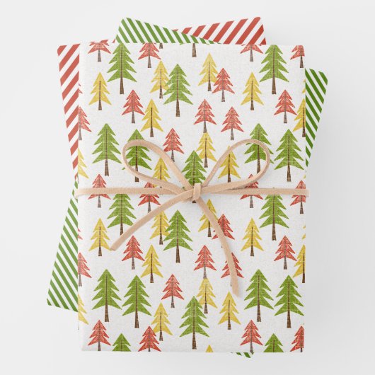 Fun Red Green Yellow Abstract Pine Tree Patroon Inpakpapier Vel (In situ)