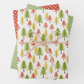 Fun Red Green Yellow Abstract Pine Tree Patroon Inpakpapier Vel (In situ)