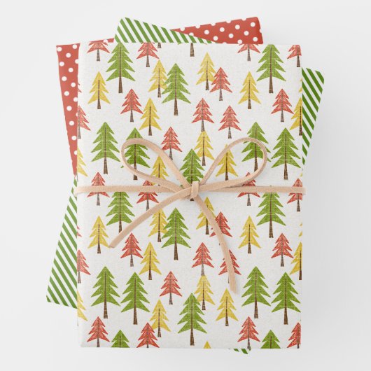 Fun Red Green Yellow Abstract Pine Tree Patroon Inpakpapier Vel (In situ)