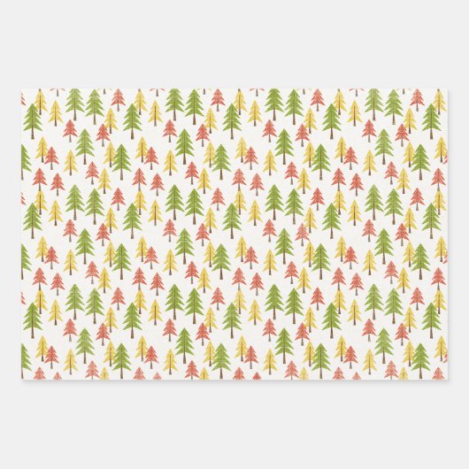Fun Red Green Yellow Abstract Pine Tree Patroon Inpakpapier Vel (Voorkant)