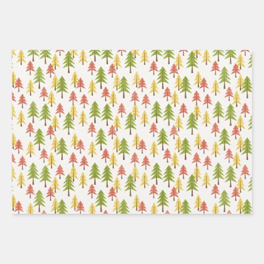 Fun Red Green Yellow Abstract Pine Tree Patroon Inpakpapier Vel (Voorkant)