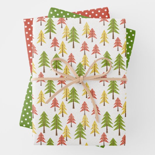 Fun Red Green Yellow Abstract Pine Tree Patroon Inpakpapier Vel (In situ)