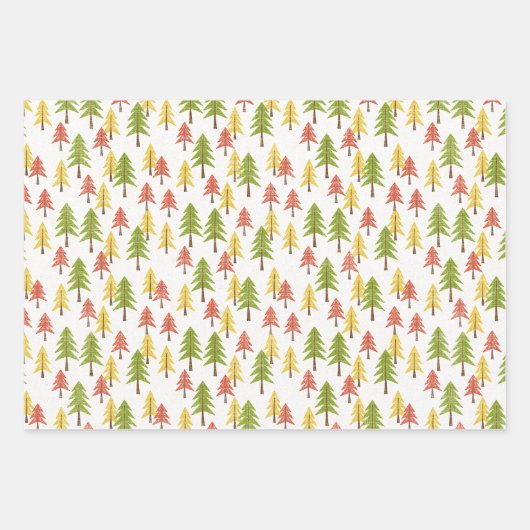 Fun Red Green Yellow Abstract Pine Tree Patroon Inpakpapier Vel (Voorkant)