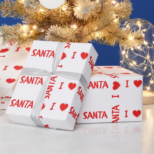 Fun Red kerst I Love Santa Heart Cadeaupapier (Feestdagen)