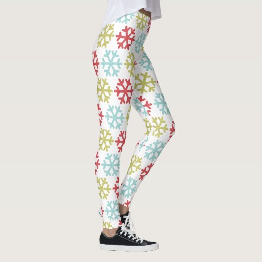 Fun Red Lime Green Aqua Blue Snowflakes Patroon Leggings (Rechts)